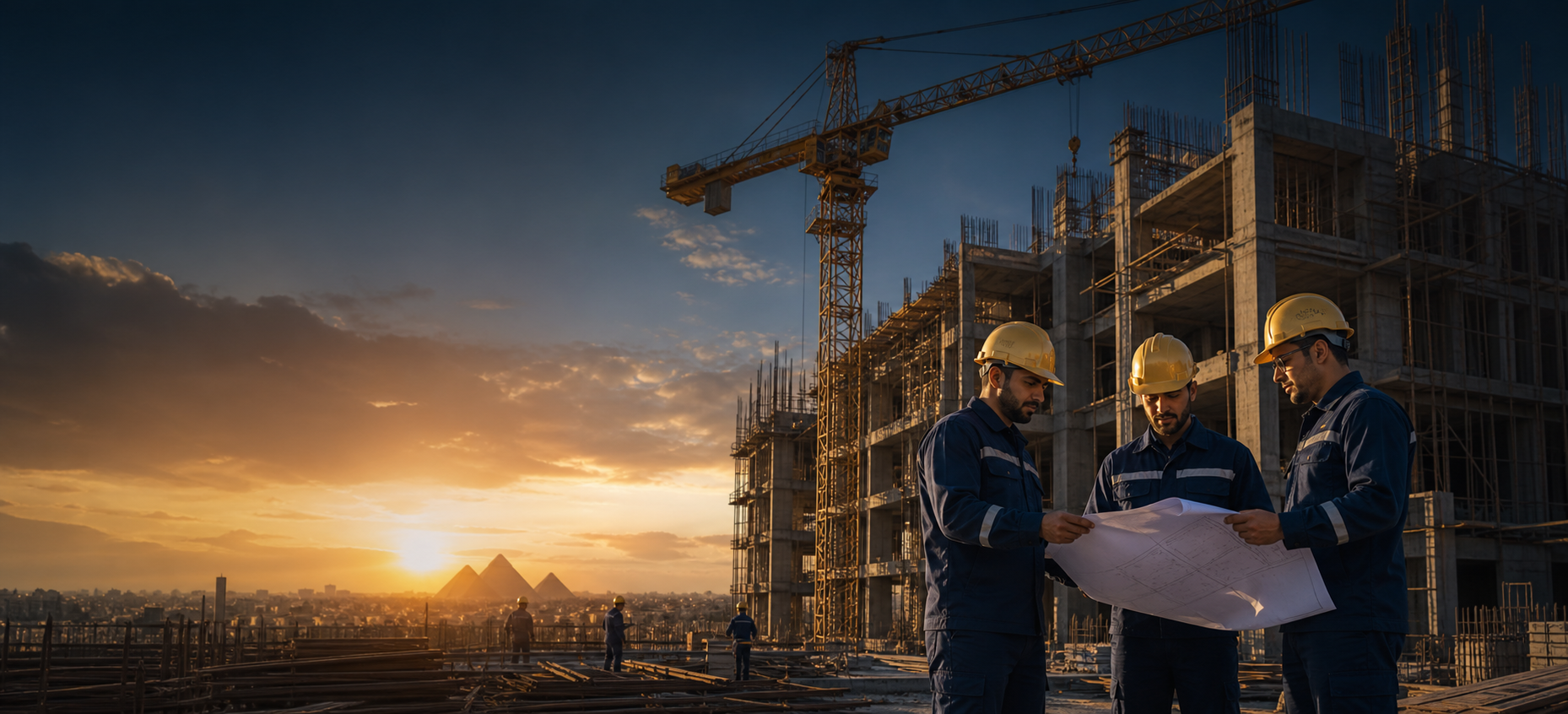 مهندسو الأهرام في موقع إنشاءات حديث